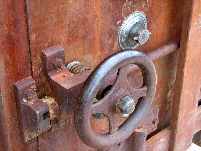 Close up of an old safe.