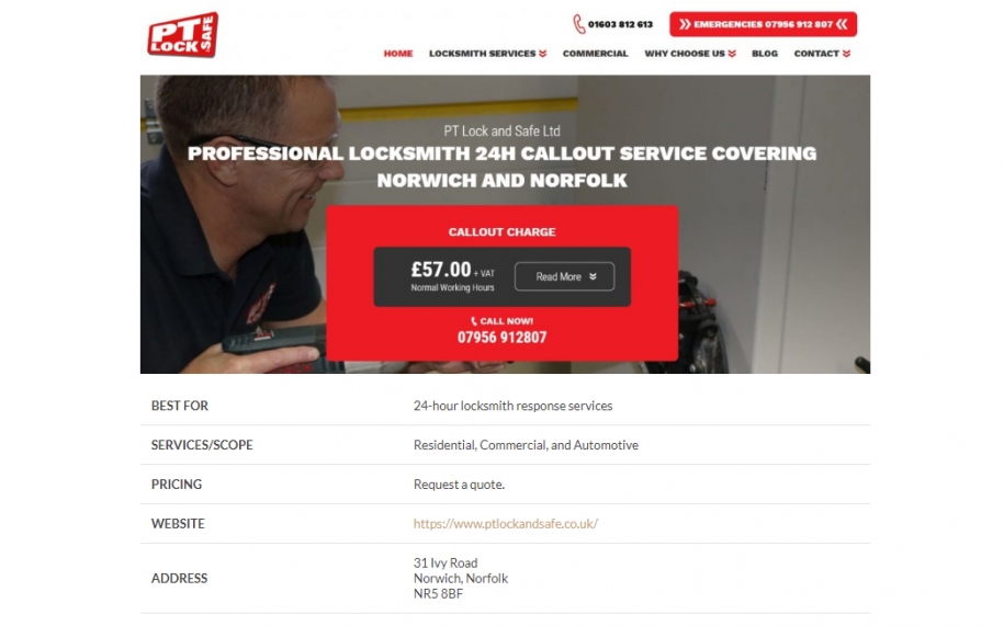 screenshot from website Locksmith Reviewed